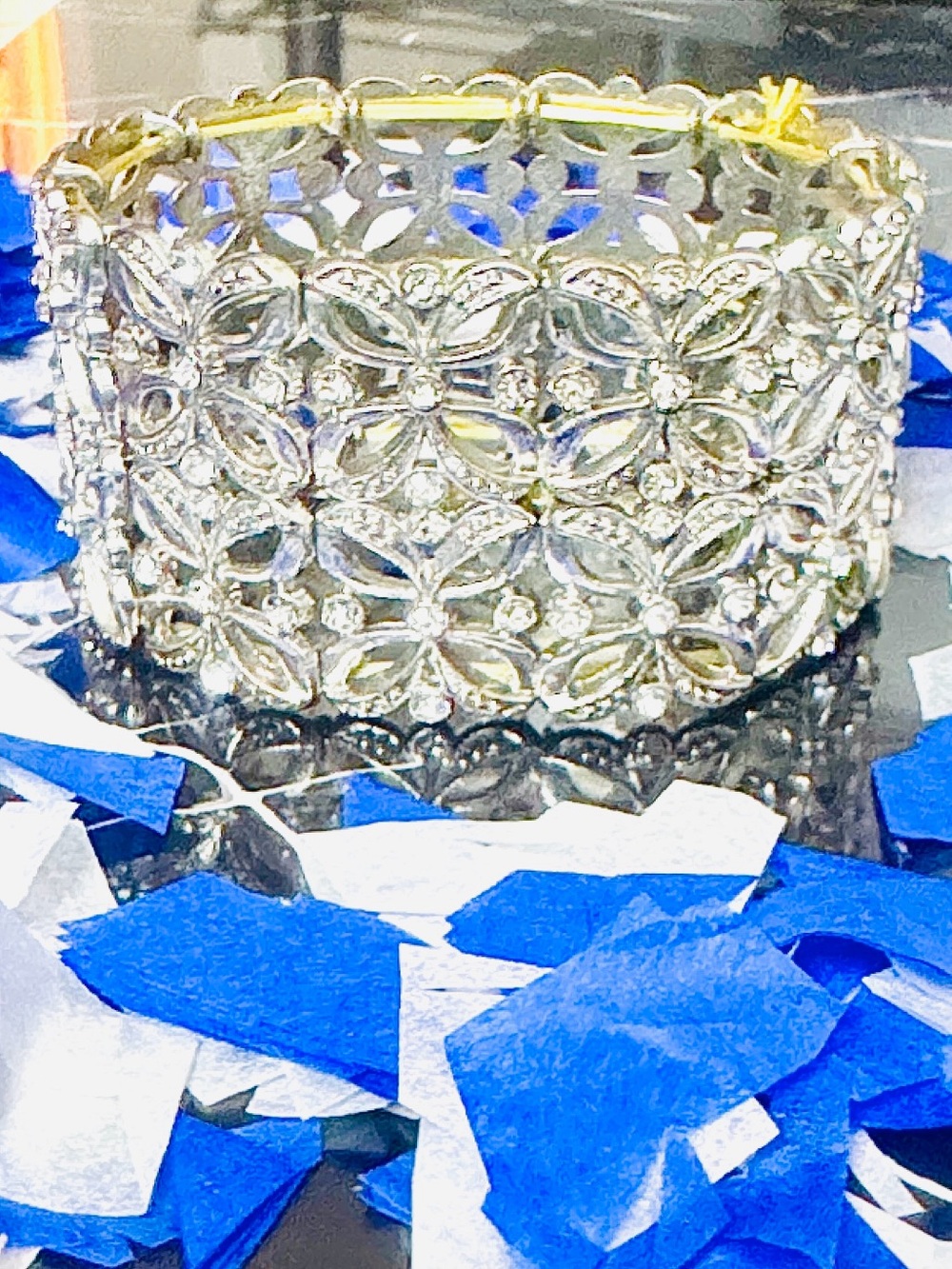 Floral Filigree Silver Bracelet with Crystal Accents